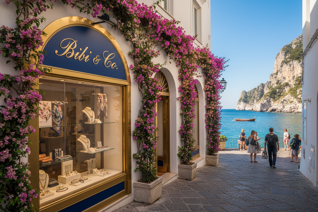 Bibi & Co boutique in Capri with coastal view