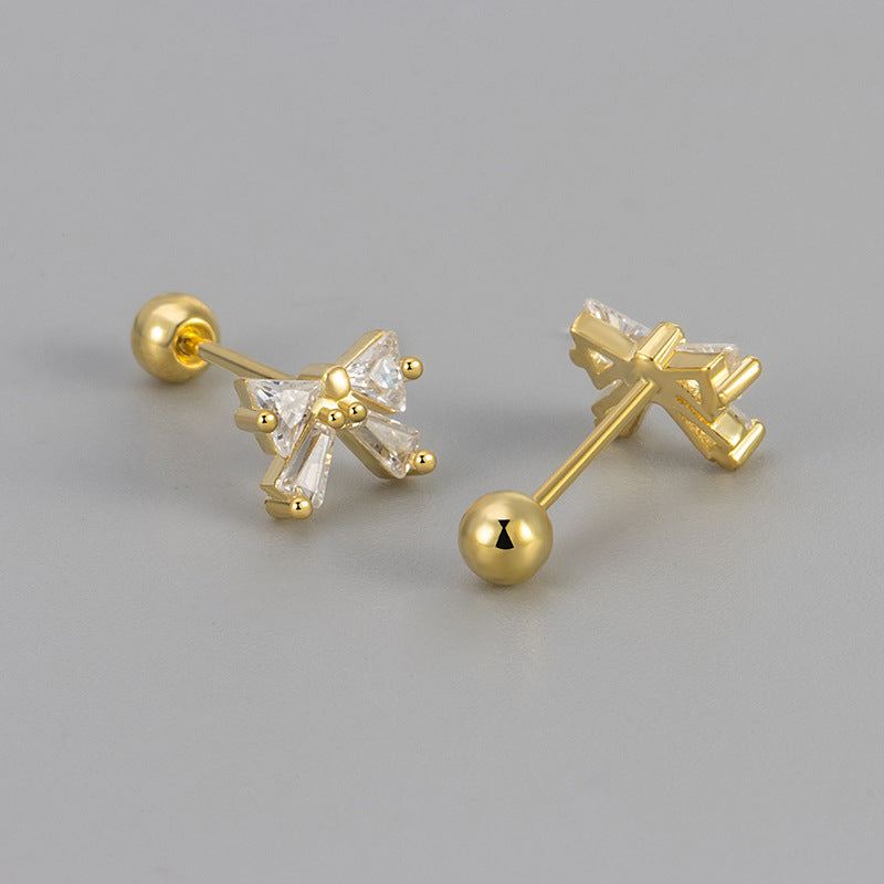 Sweet Bowknot Zircon Screw-back Stud Earrings