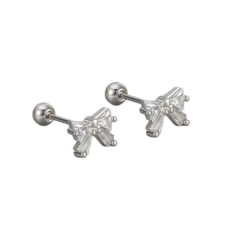 Sweet Bowknot Zircon Screw-back Stud Earrings