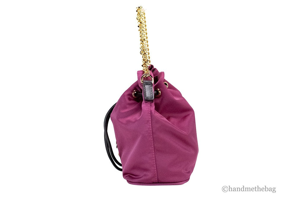 Versace Small Dahlia Nylon Medusa Pendant Bucket Chain Crossbody Bag Purse