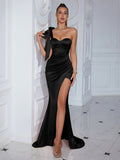Split Maxi Skirt Sexy Evening Gown Solid-color Dress