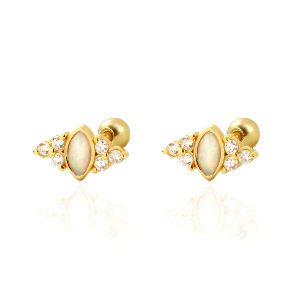 S925 Silver Opal-studded Screw-back Stud Earrings
