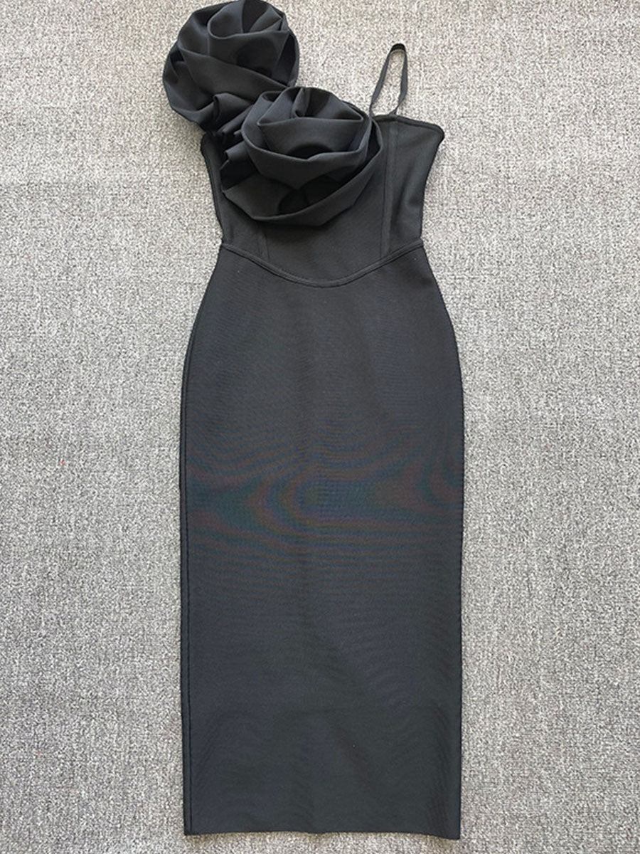 Sexy Strapless 3D Floral Elegant Bandage Dress