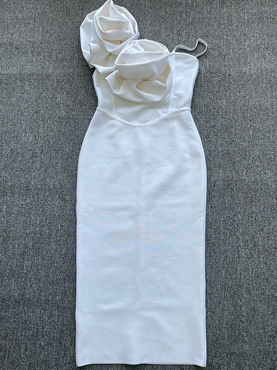 Sexy Strapless 3D Floral Elegant Bandage Dress