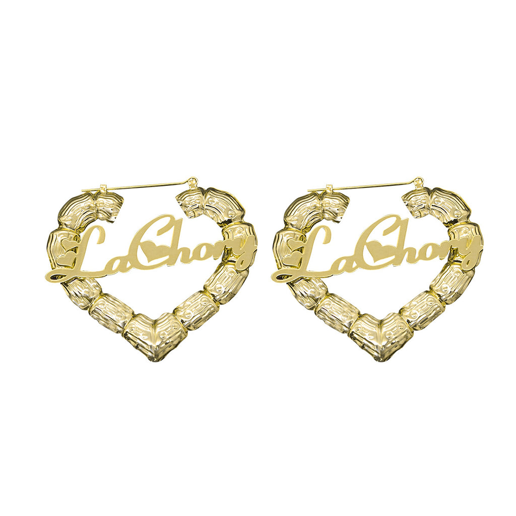Customized Titanium Steel Name Bamboo Earrings Round