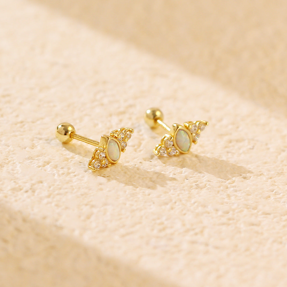 S925 Silver Opal-studded Screw-back Stud Earrings