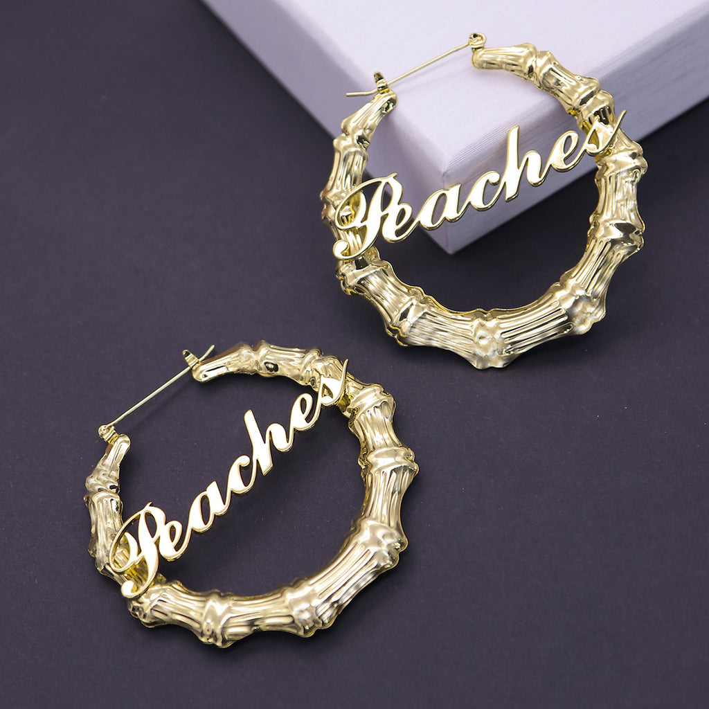 Customized Titanium Steel Name Bamboo Earrings Round