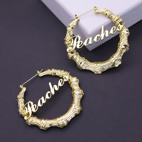 Customized Titanium Steel Name Bamboo Earrings Round