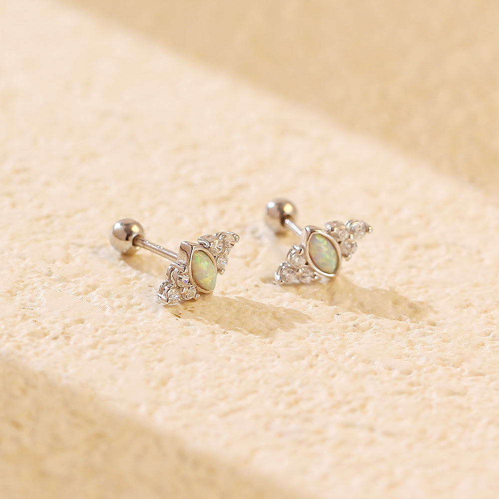 S925 Silver Opal-studded Screw-back Stud Earrings