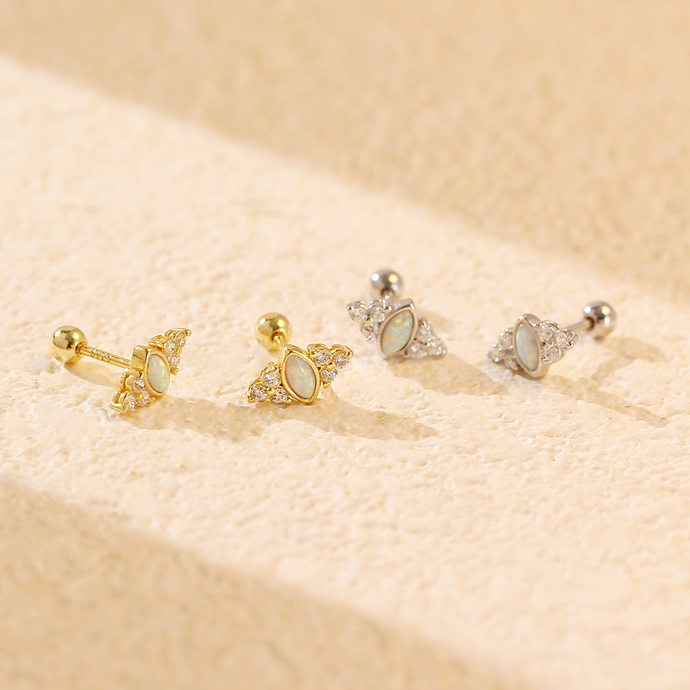S925 Silver Opal-studded Screw-back Stud Earrings