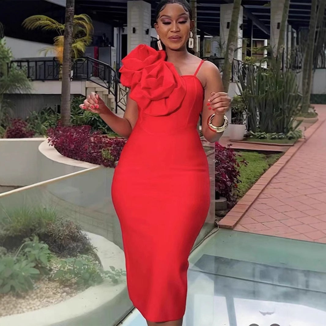 Sexy Strapless 3D Floral Elegant Bandage Dress