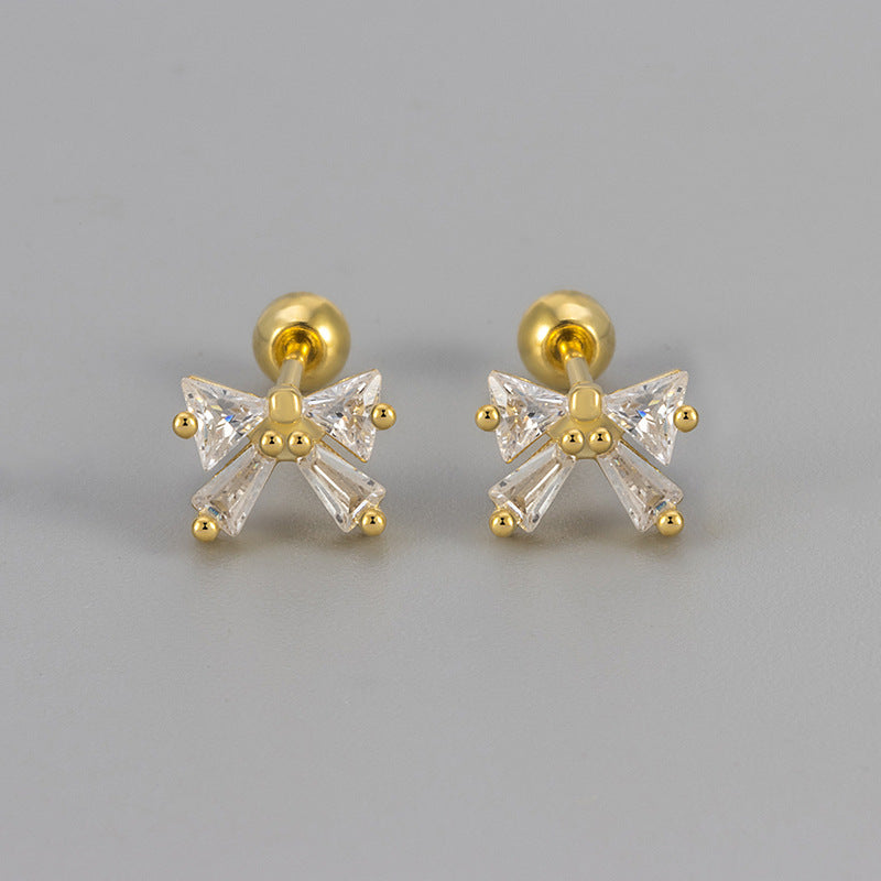 Sweet Bowknot Zircon Screw-back Stud Earrings
