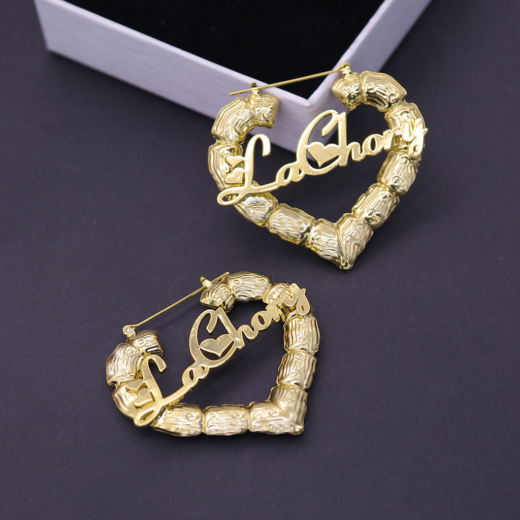 Customized Titanium Steel Name Bamboo Earrings Round