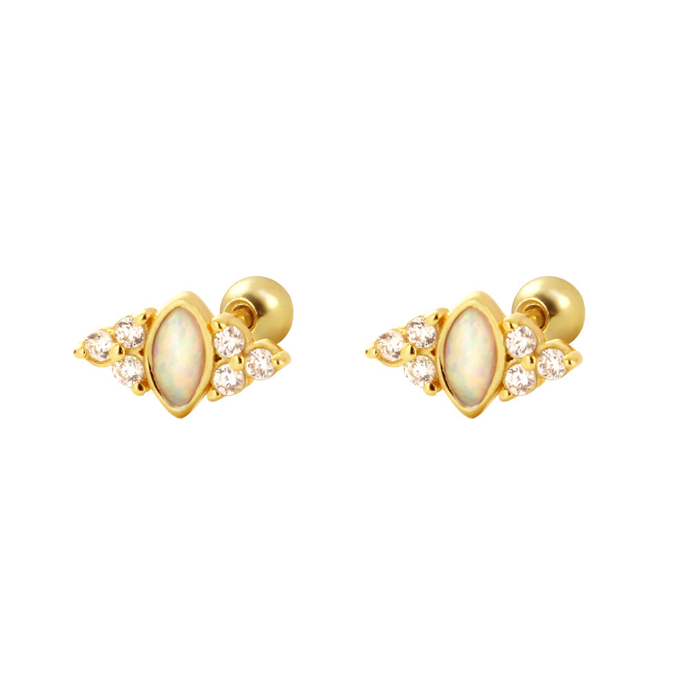 S925 Silver Opal-studded Screw-back Stud Earrings