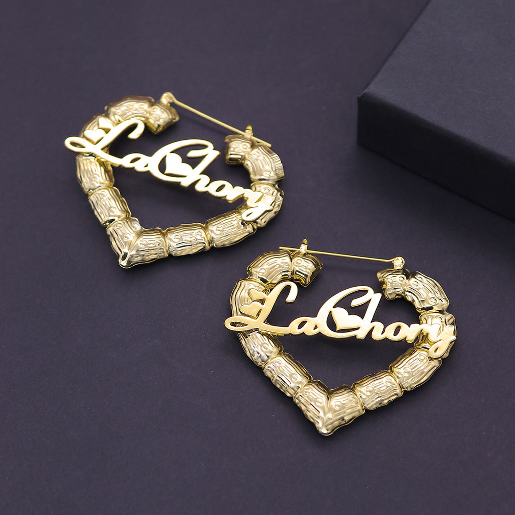 Customized Titanium Steel Name Bamboo Earrings Round