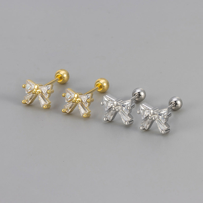 Sweet Bowknot Zircon Screw-back Stud Earrings