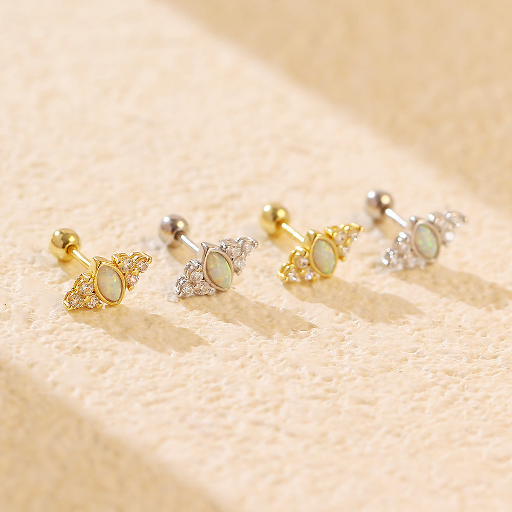 S925 Silver Opal-studded Screw-back Stud Earrings